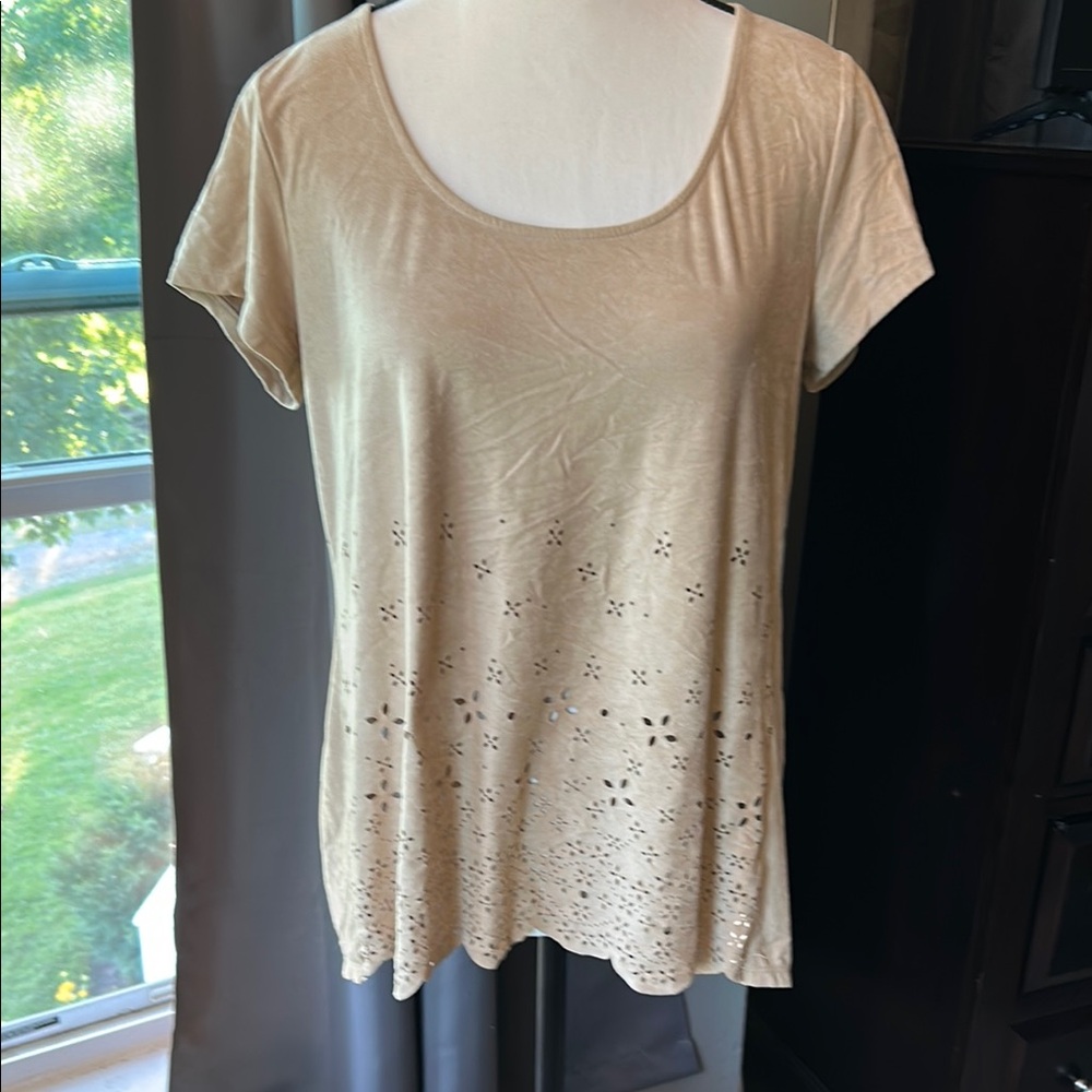 Maurices Cream Embellished Short Sleeve Top